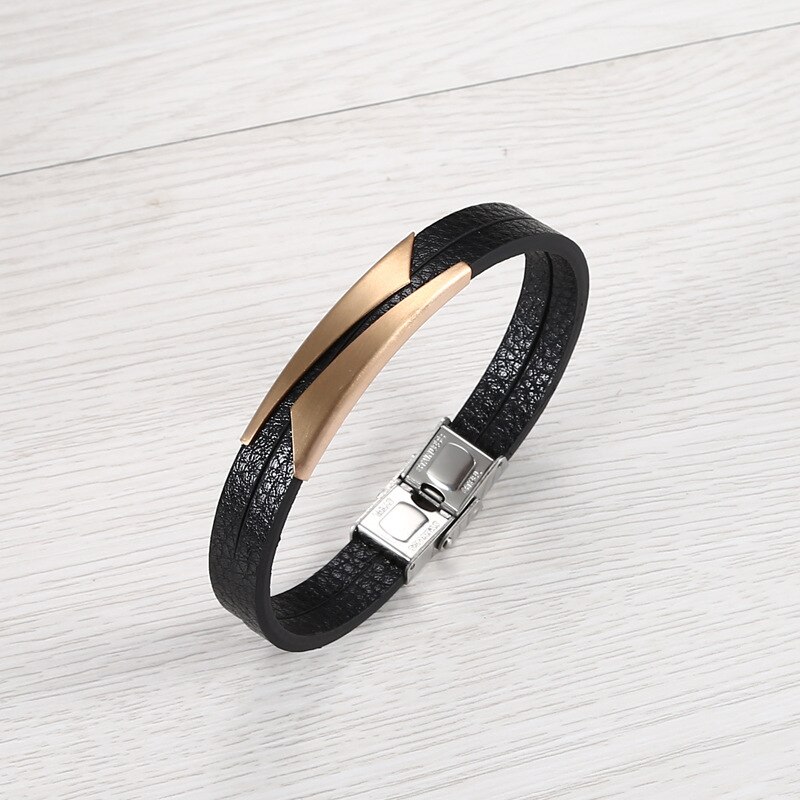 Grafica geometrica irregolare bracciale in Silicone genuino in acciaio inossidabile accessori di colore nero gioielli per uomo: Leather Rosegold