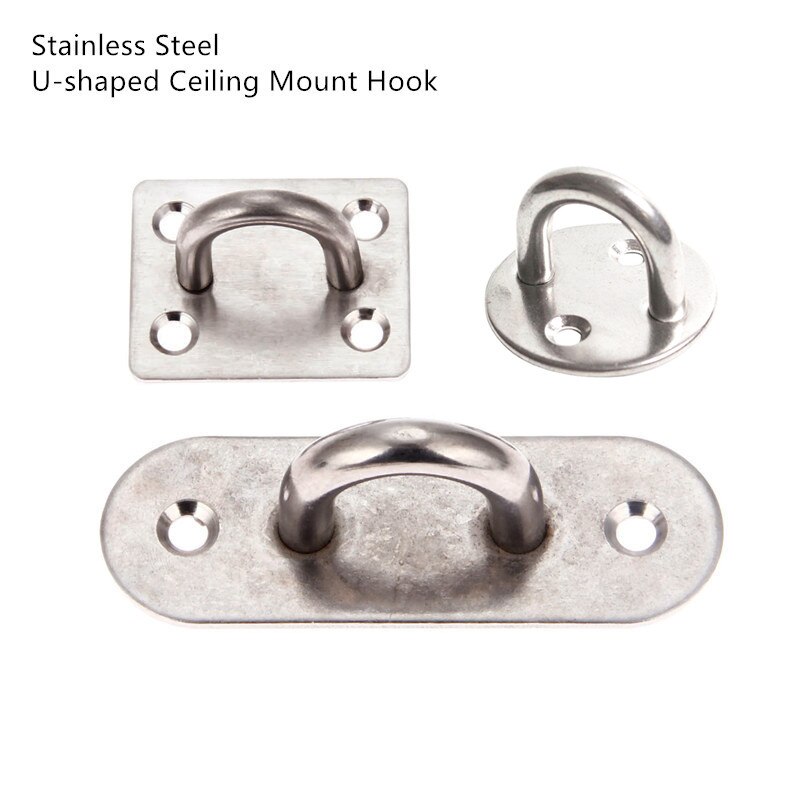 1Pc Stainless Steel U-shaped Ceiling Mount Hook Base Ceiling Fans/Leisure Sofa/Sandbags/Hammocks/Ceiling/Gym/Rings Fixed Hook