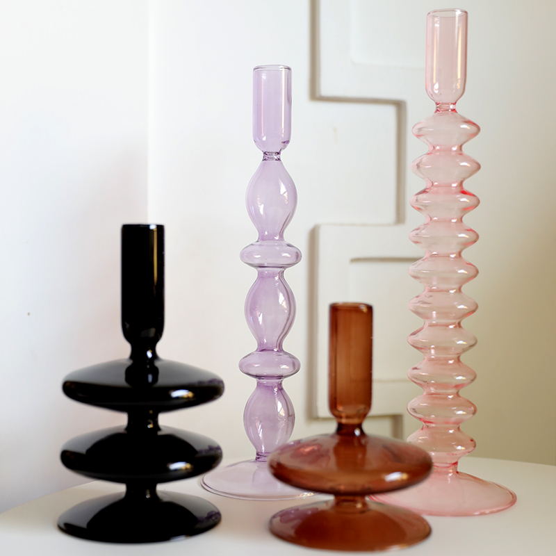 Portavelas de cristal para decoración de boda, candelabro de Color hecho a mano, florero, centro de mesa, decoración nórdica Vintage para el hogar