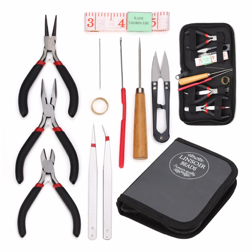 Jewelry Tool Kit DIY Tools Set Equipment For Jewelry Making Repair with Plies Scissor Beading Tweezers and Pins and Tape Measure