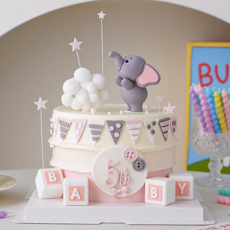 Gender Reveal Elephant Themed Baby Shower Cake For Girl Gender