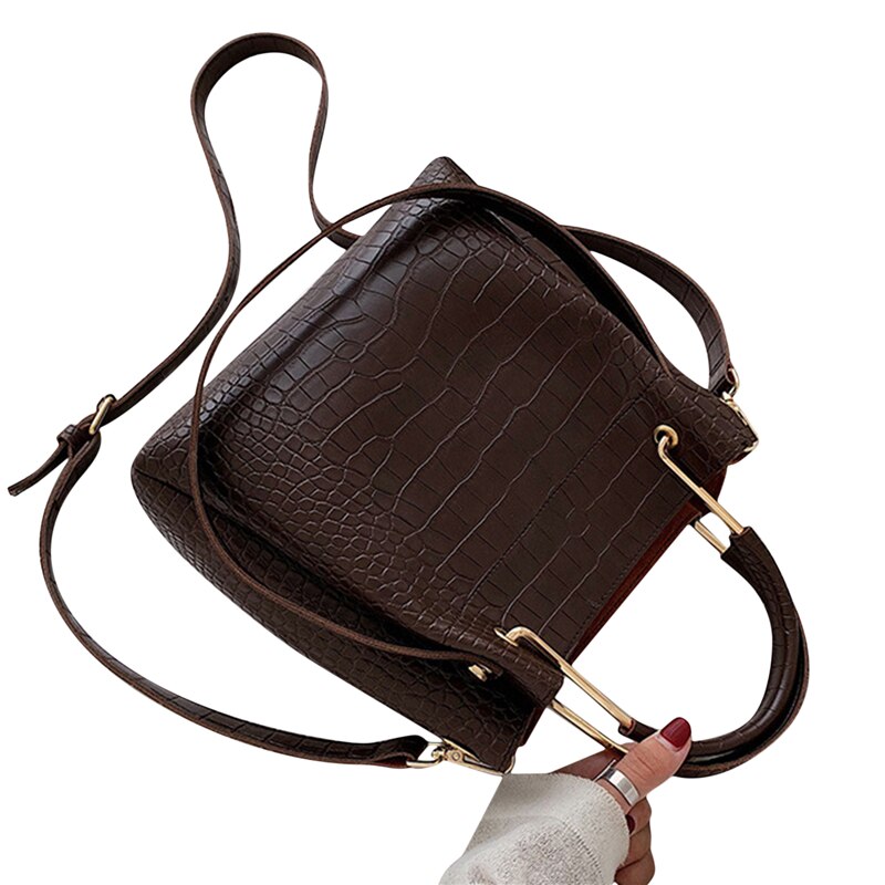 Krokodil aufbringen Eimer Tasche Frauen Tasche Griff Tasche Damen Mini Schulter Tasche Weibliche Alligator Umhängetasche: Kaffee