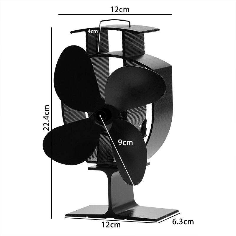 Fireplace Fan Efficient Heat Distribution Fireplace 4 Blades Heat Powered Log Wood Burner Eco-fan Quiet Home Black Stove Fan