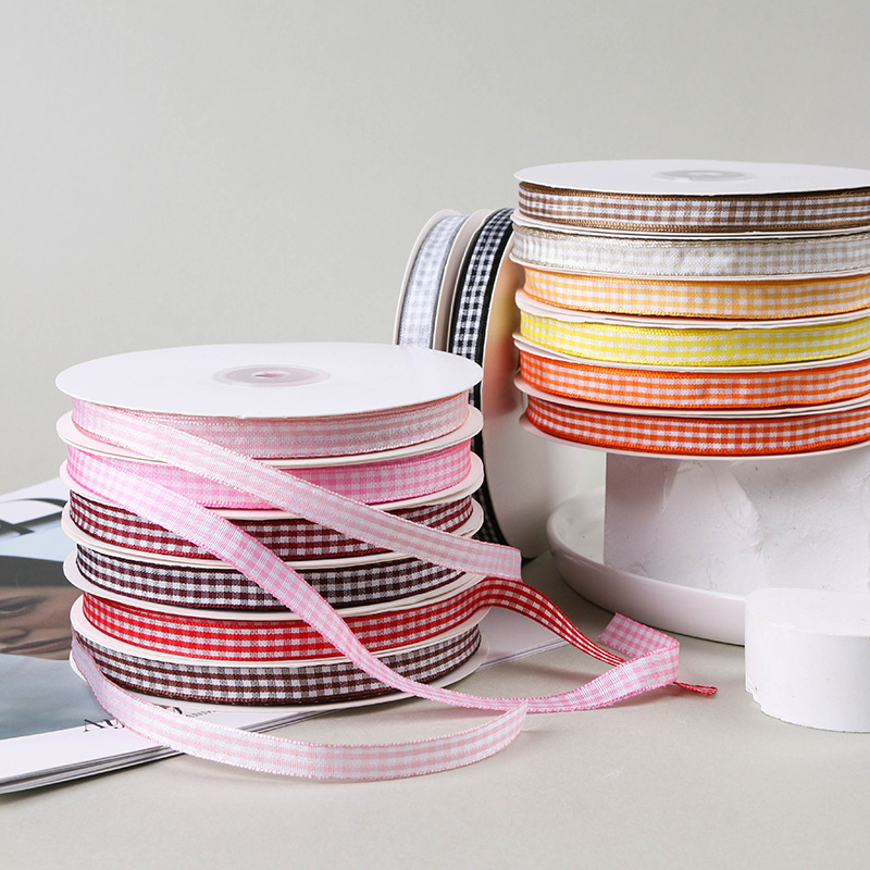50 Yards 10mm Gingham Ribbons for Wedding Christmas Party Decorations Wrapping DIY Crafts Bow Hair Plaid Ribbon Packaging