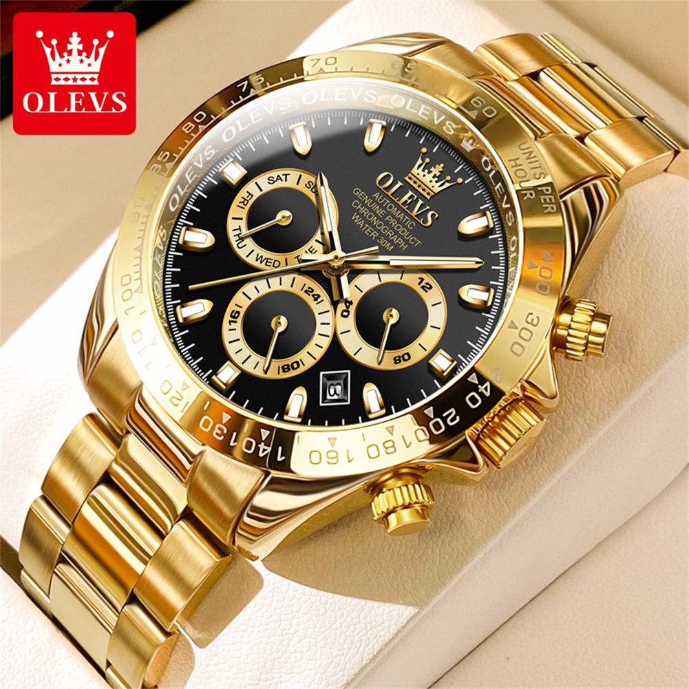 OLEVS 6638 TOP automatisch mechanisch horloge voor heren Multifunctionele chronograaf datum waterdicht luxe origineel horloge heren: YELLOW