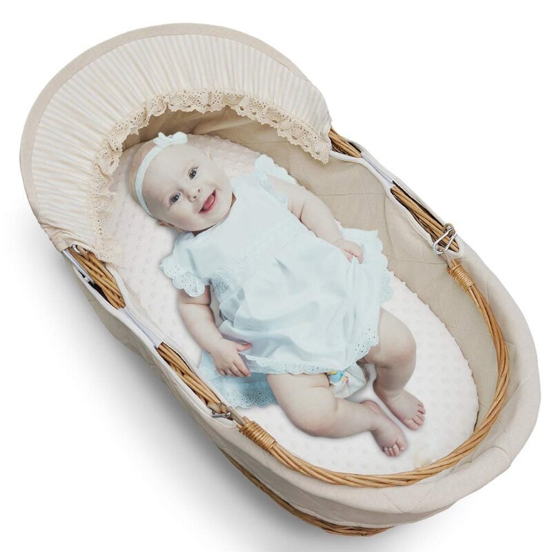 Bassinet Sheets Minky Dot Fitted Sheet Super Soft Breathable Flexible for Cradle Moses Basket and Bassinet Mattress