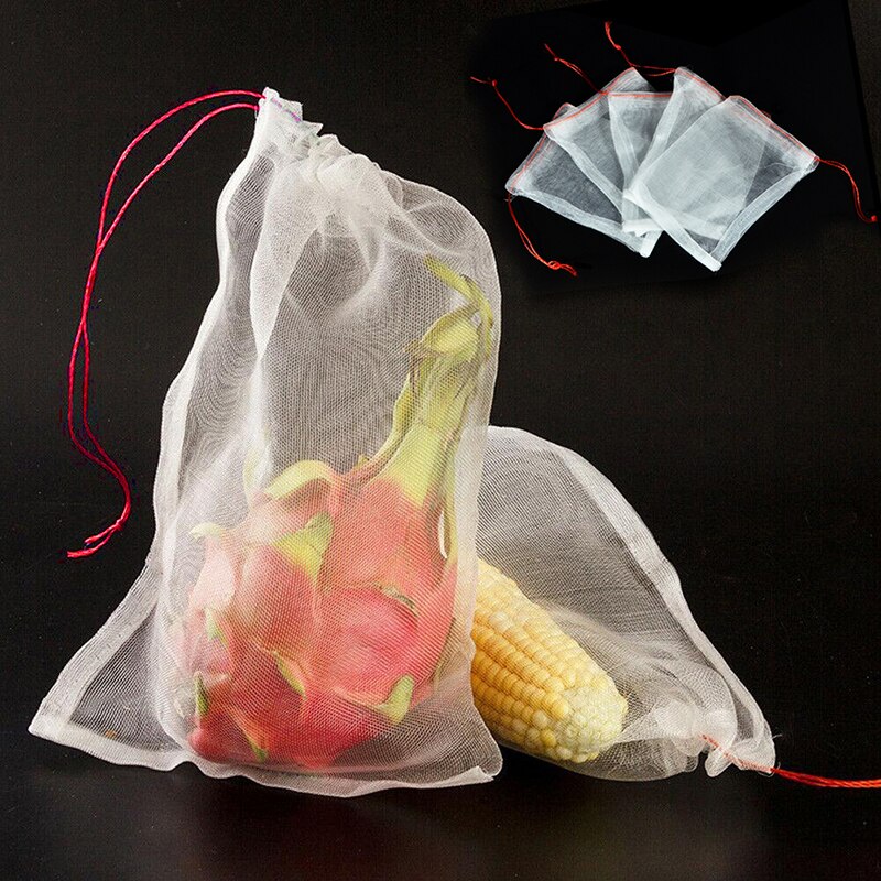 Genanvendelig frugtnet snorpose hvid net nylonpose hjem købmand grøntsag arrangør taske