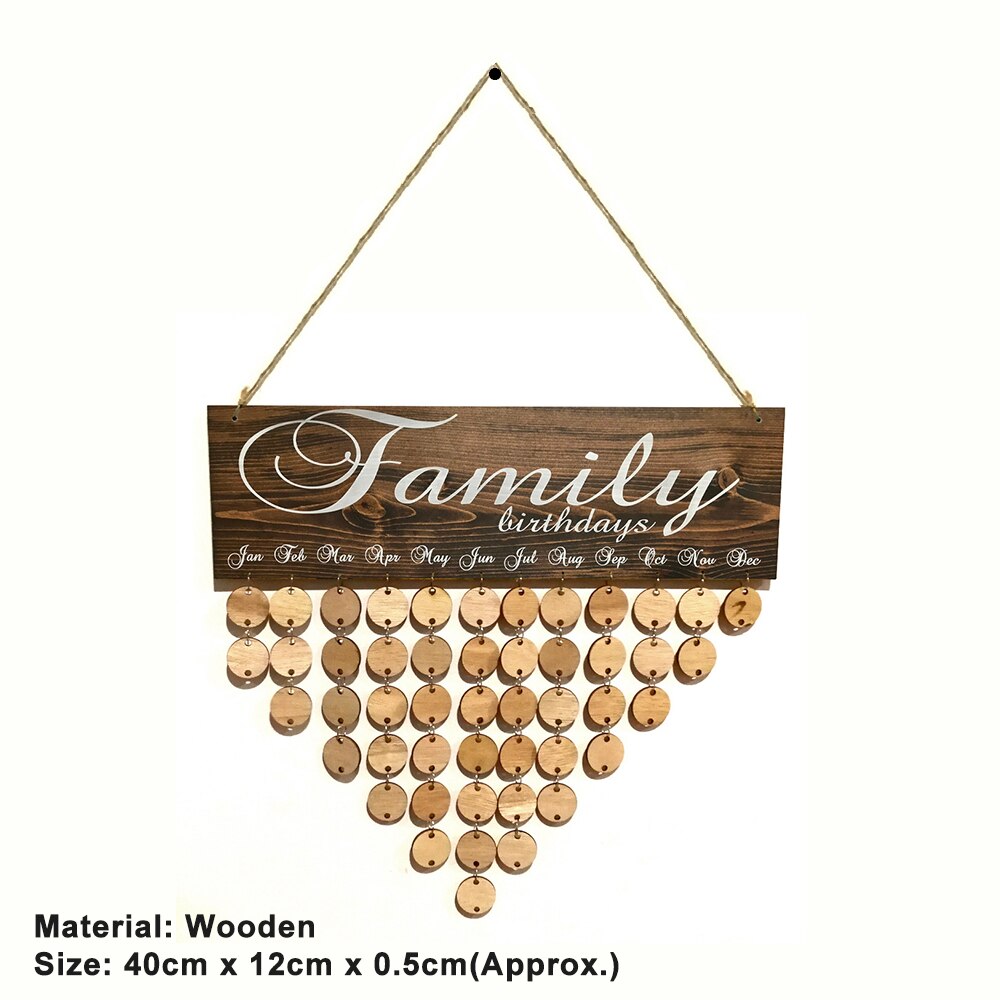 Family Wooden Birthday Reminder Calendar Birthday Tracker Wall Hanging Plaque Board Sign DIY Home Decoration: Default Title
