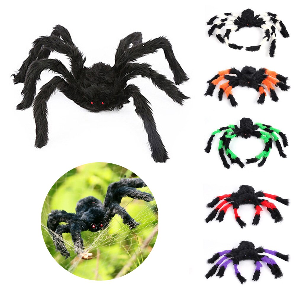 Verklighetstrogna halloween rekvisita plysch spindel leksaksimuleringsmaterial för fest 30cm läskiga spindlar 6 färger