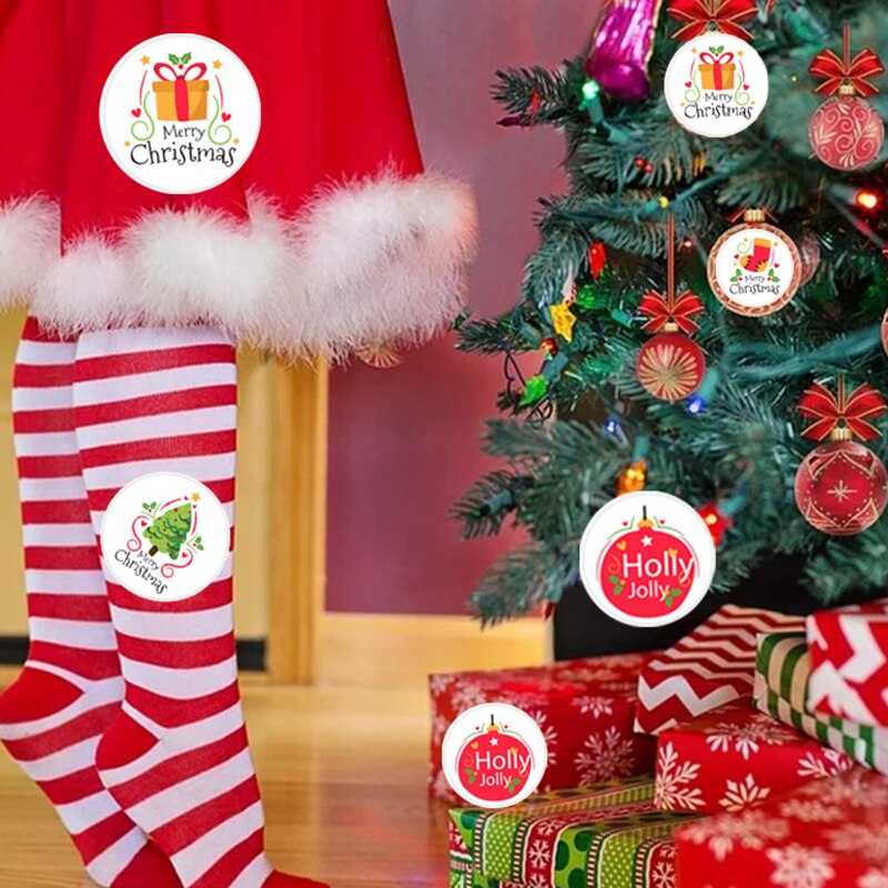 1Roll/500Pcs Round Christmas Sticker Candy Bag Sticker Jar Sticker Baking Baking Food Container Box Bag Label Sticker