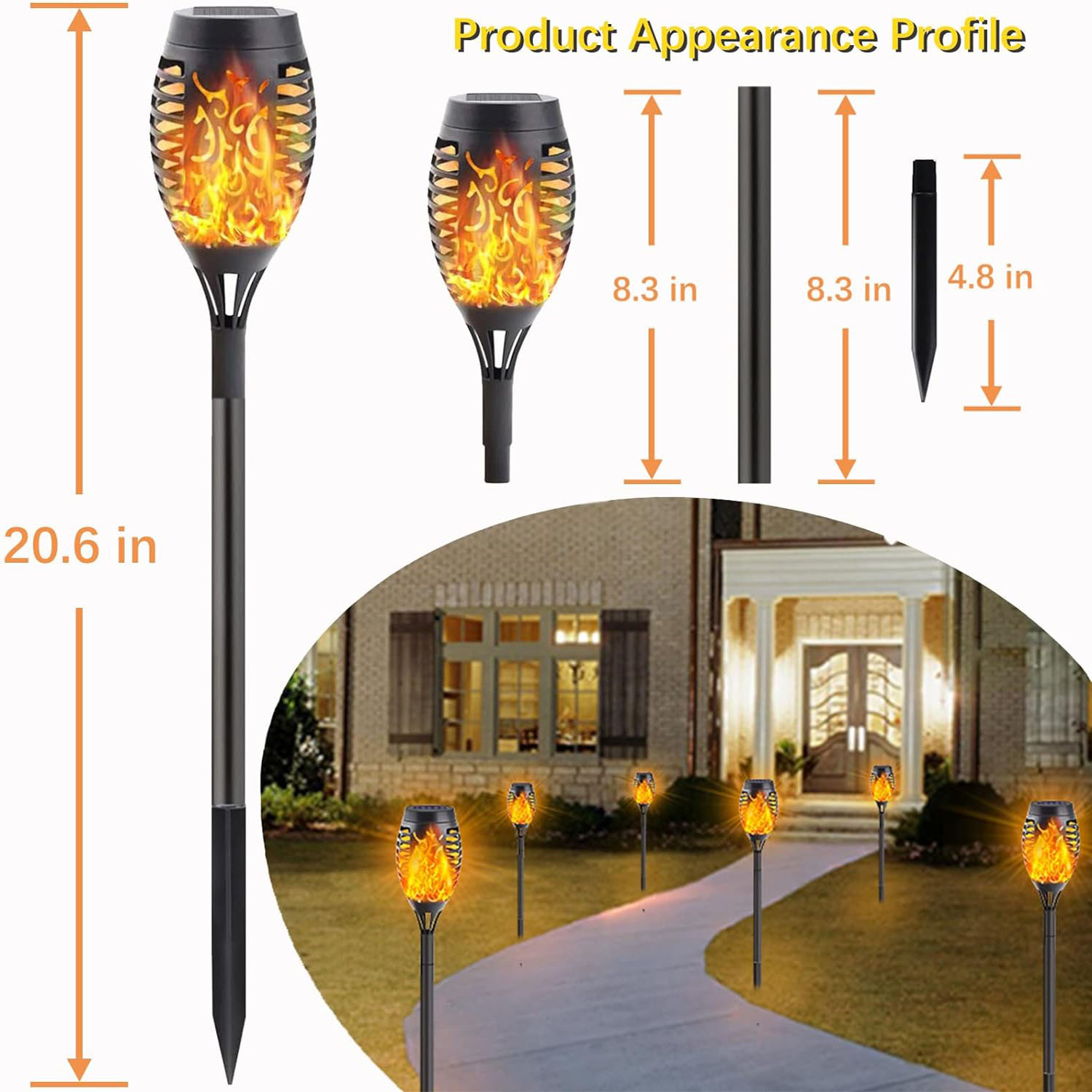 12Pcs Solar Flame Torch Lights Optional Flickering Light Waterproof Garden Decoration Outdoor Lawn Path Yard Lamps