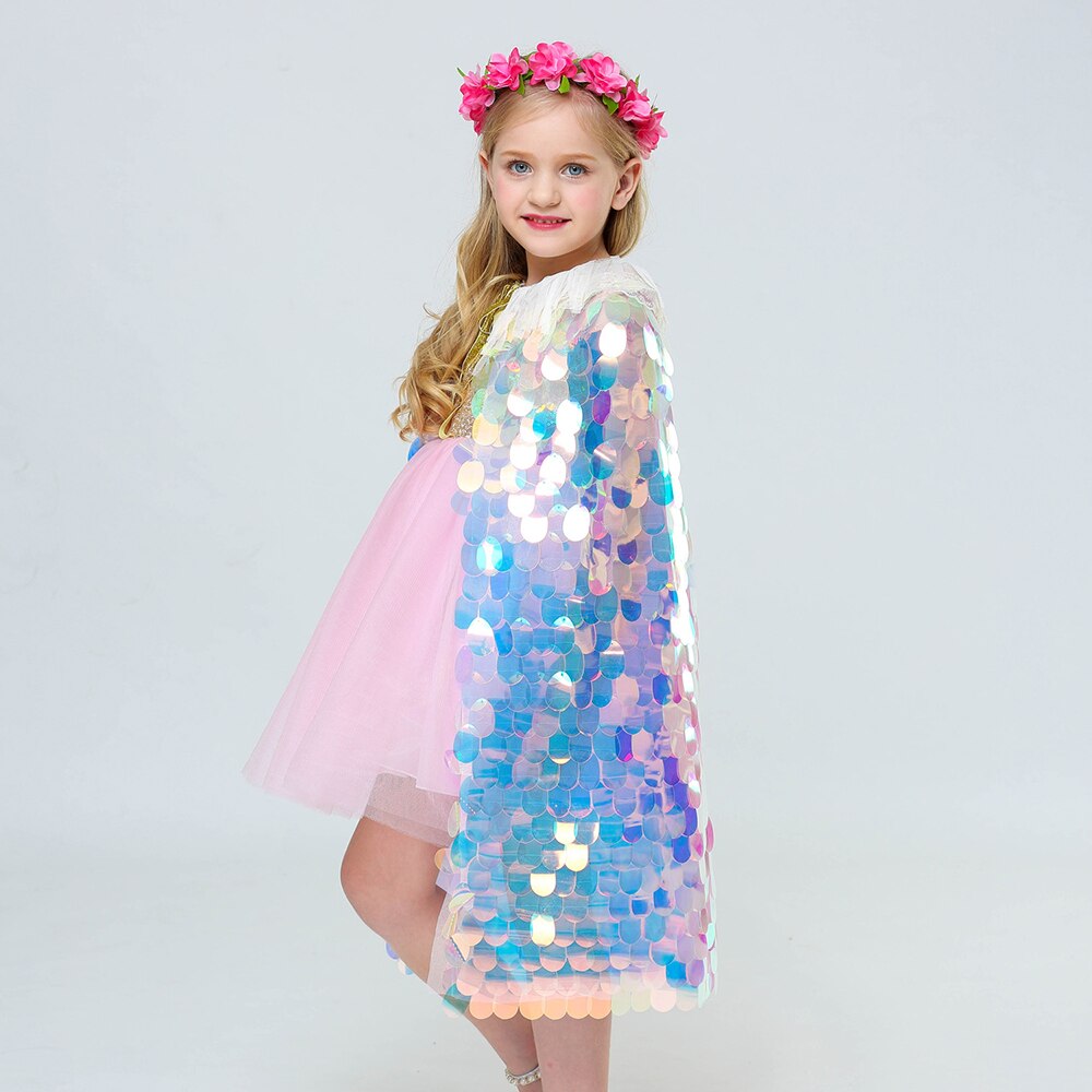 Mermaid Cloak Children Colorful Sequined Capes Princess Cloak Kid Shiny Bright Party Costume Girl HSJ88