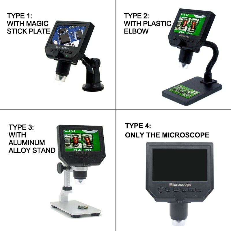 Digital Microscope for PCB Repair 600X 3.6MP USB 4.3 Inches HD LCD Video Microscope Display with Aluminum Alloy Stand