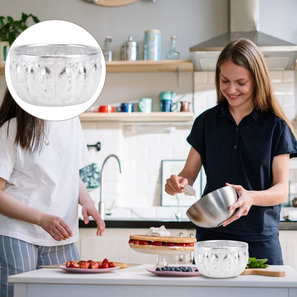 1Pc Huishouden Kom Ronde Kom Hand Gesneden Kom Keukengerei (Zilver)