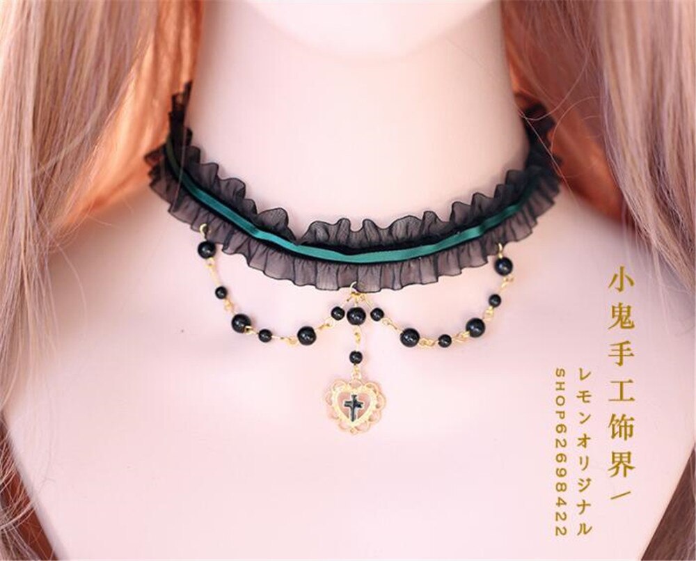 Adorno de encaje Lolita gótico verde oscuro KC horquilla para el pelo accesorios para el cabello hechos a mano tocado para mujer B464 B474: style 5