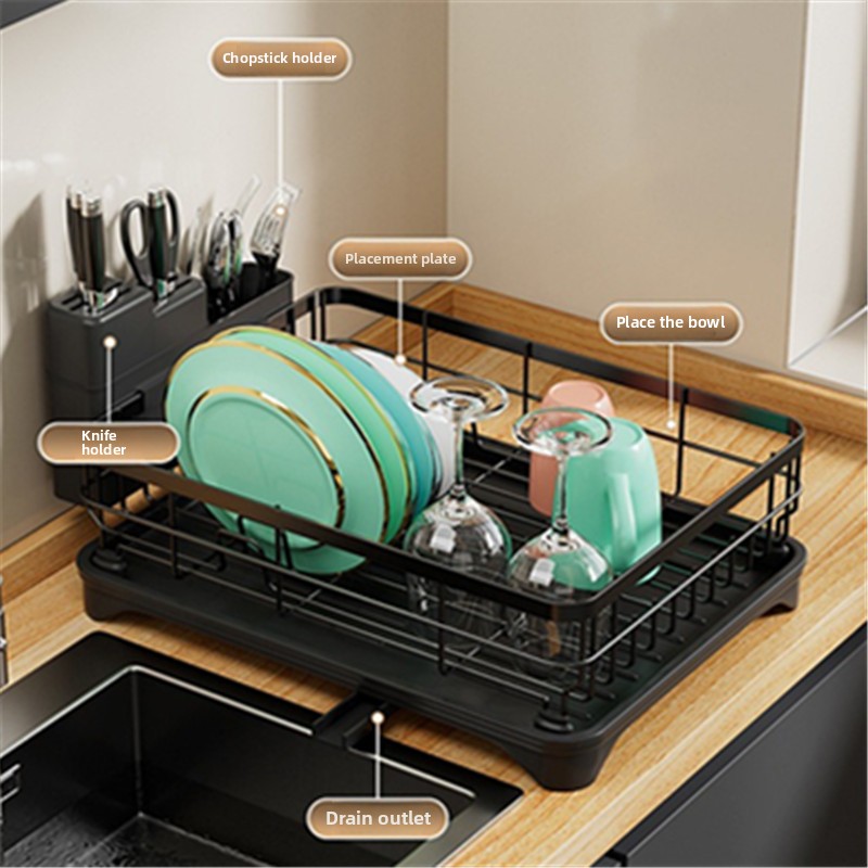 Afdruiprek, afdruiprek met grote capaciteit en afdruipplank, dubbellaagse afneembare schotelopslagorganisator voor borden, kopjes