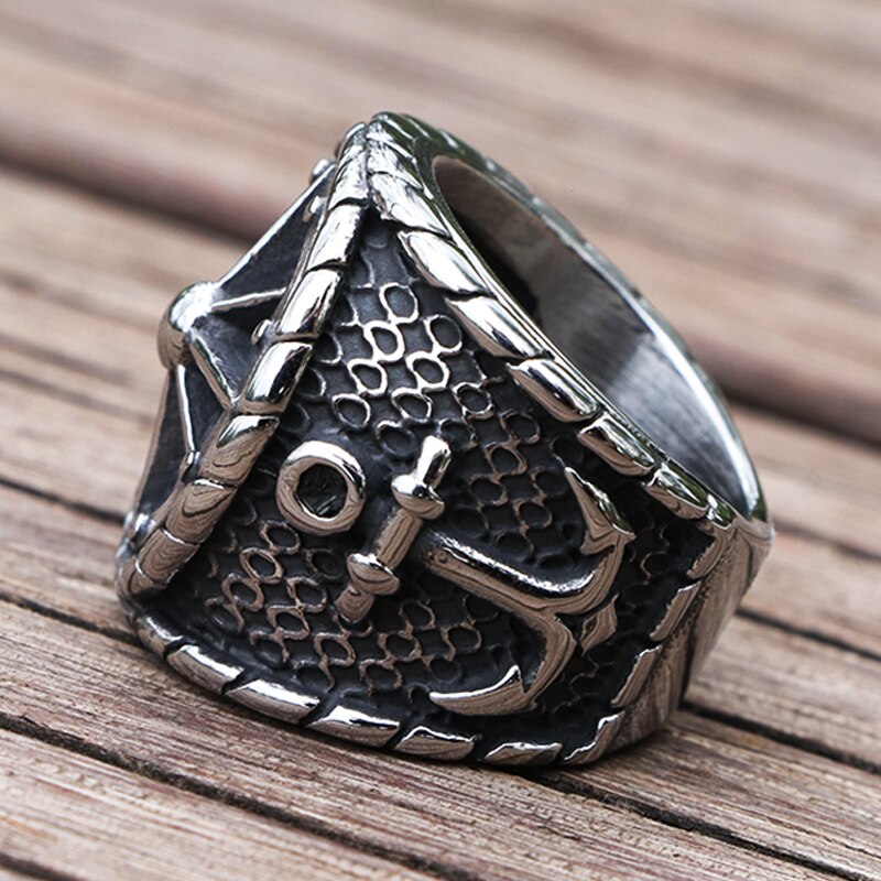 Cool Viking Kompas Ring Nordic Rvs Locomotief Anker Ring Mannen Retro Sailor Amulet Sieraden