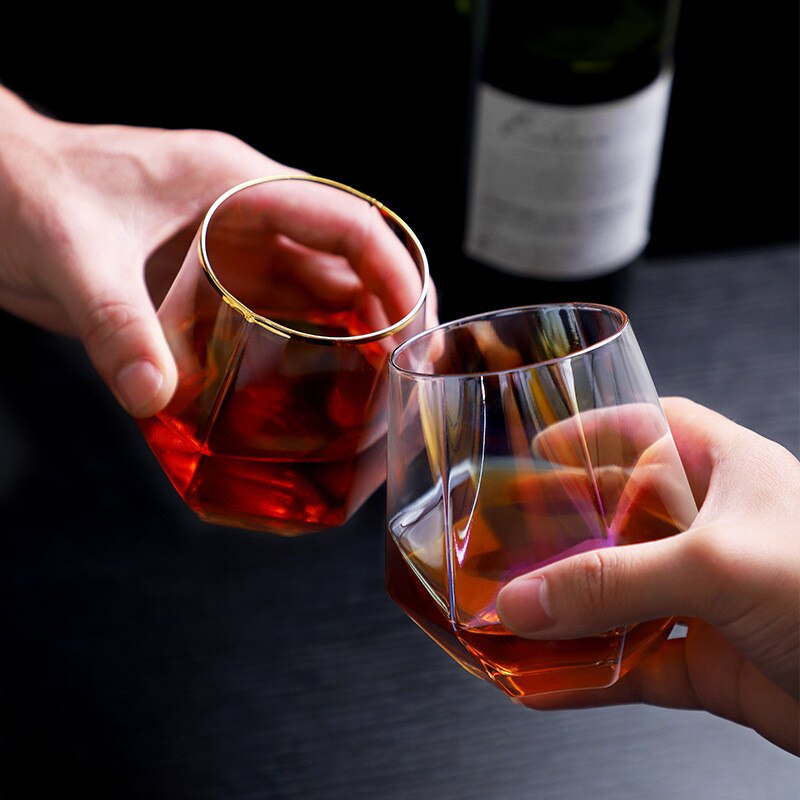 Jo life geometri whiskyglas diamant gyllene kant transparent kristall tumlare glas kopp kaffe mjölk te mugg