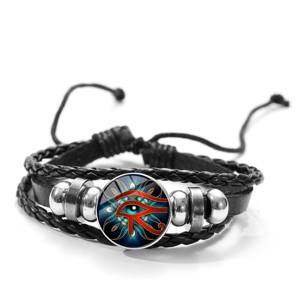 Vintage bransoletka oko horusa starożytny egipski Amulet Symbol szklany klejnot regulowane skórzane bransoletki dla Unisex: Style 12
