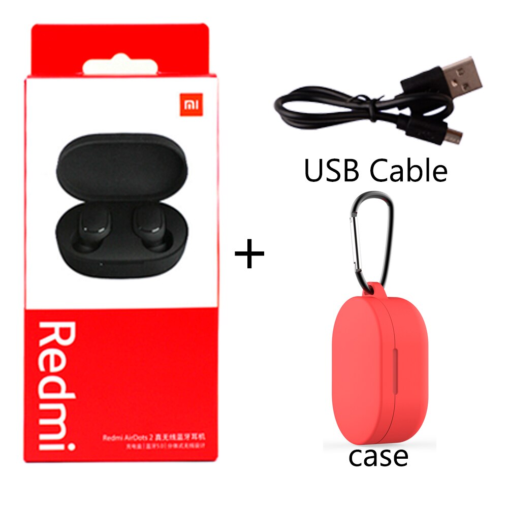 Original xiaomi redmi airdots 2 sem fio bluetooth 5.0 tws fone de ouvido para a esquerda direita modo baixo lag: add redcase