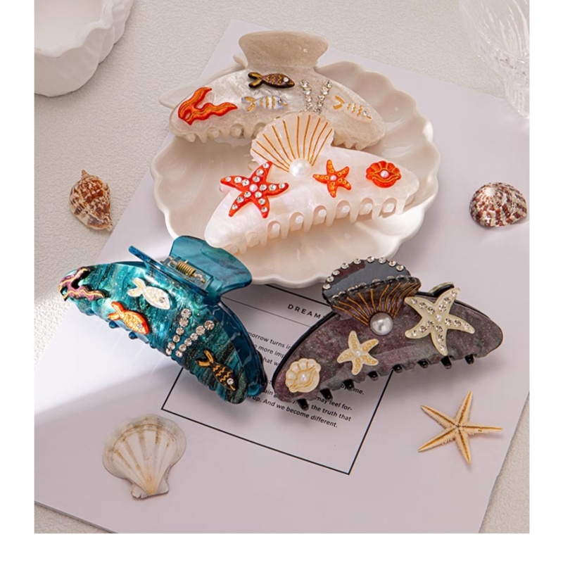 Strand-Seestern-Serie-Kollektion, Haarklammer, bunter Fisch, Algen, Seestern, Krabben-Haarspange, Hai-Clip für Damen, Haar-Accessoire