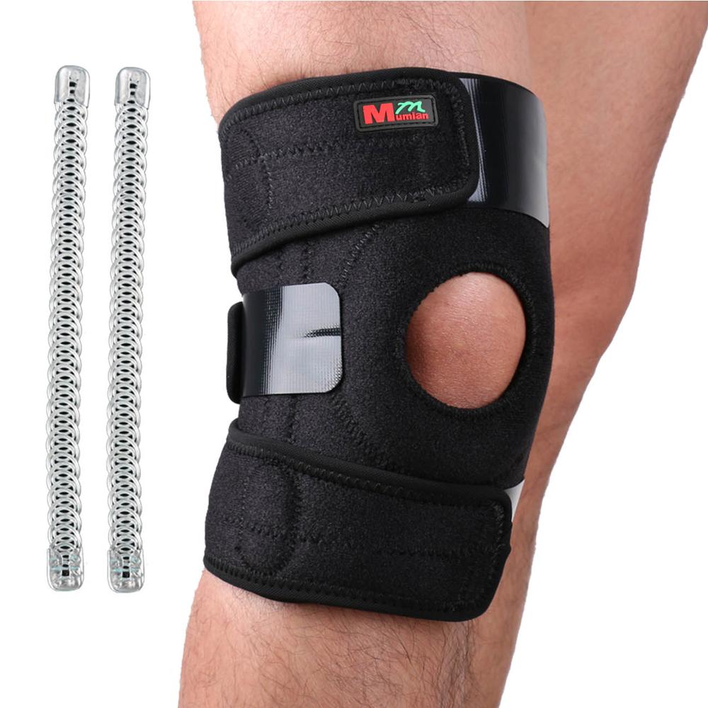 B01 Verstelbare Sport Been Knie Brace Wrap Protector Pads Mouw Cap Patella Guard 2 Lente Bars, one Size, Zwart 1 stks: Standard