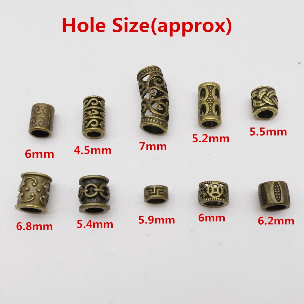 10 Stks/pak Brons Viking Verschillende 10 Stijlen Haar Vlecht Dread Baard Dreadlock Kralen Ringen Buis Voor Haar Accessoires