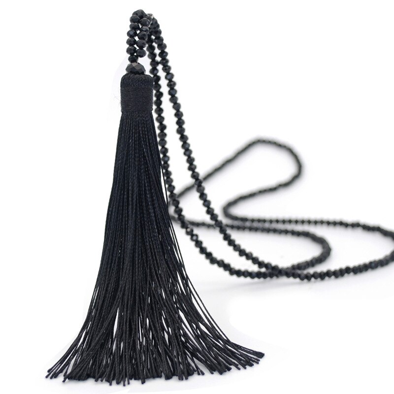 VENDITA Vintage Boho Lunga Frangia Della Nappa Collane del pendente per Le Donne Collier Della Boemia di Perline di Vetro di Cristallo Dei Monili Della Catena: Black