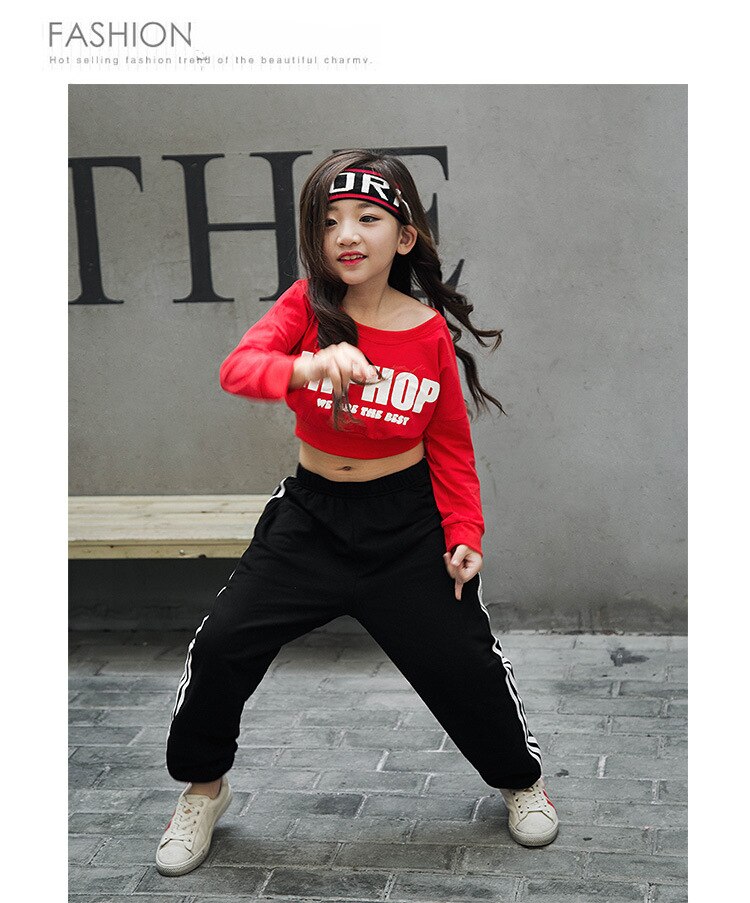 Enfant Manches Longues Vêtements Hip Hop Décontracté Chemise Pantacourt Sweat Hauts pour Filles Danse Courte Veste Danse Vêtements