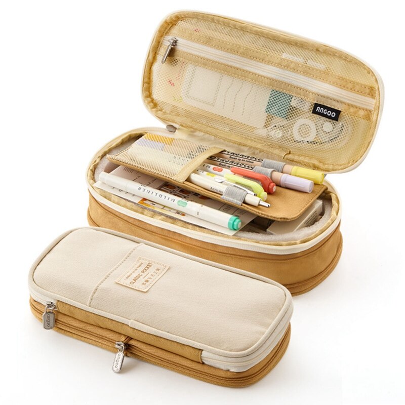 Canvas Double Layer Pencil Case Large Capacity School Student Kids Make Up Bag Pen Box Pouch Pencil Bags Stationery Supply: 04