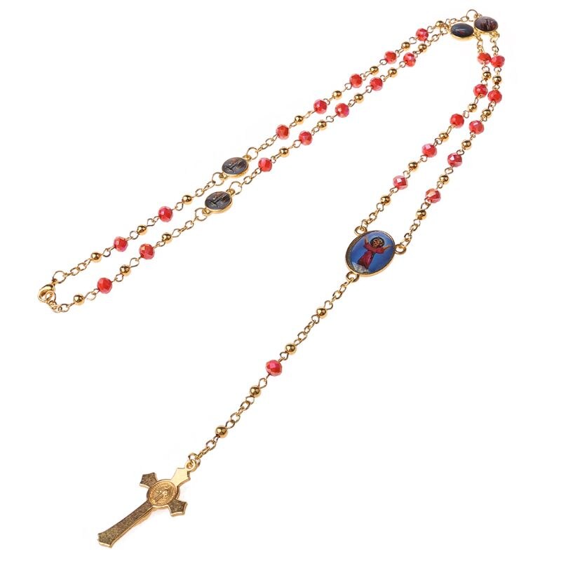 Kruis Hanger Rozenkrans Ketting Christelijke Religie Jezus Glas Kristal Ketting Sieraden Charm