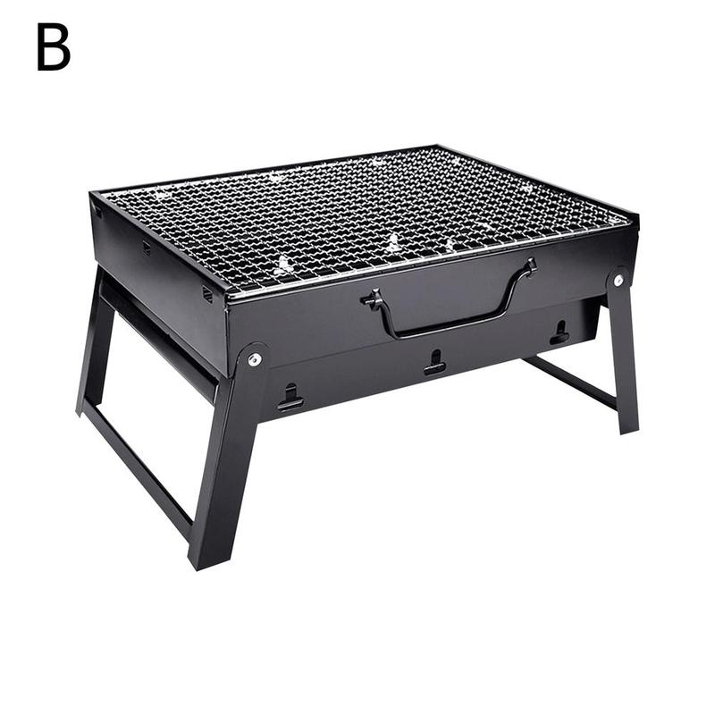 Parrilla de barbacoa de hierro forjado portátil, plegable, sencilla, para el hogar, para campo al aire libre: S black
