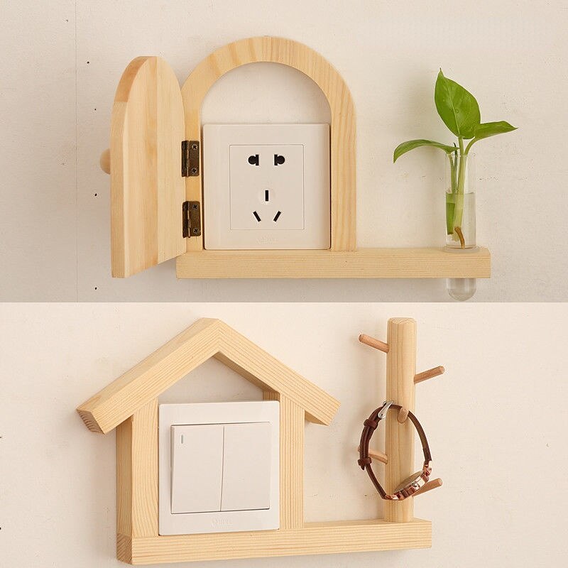 Wooden Switch Sticker Room Wall Stickers Decor Switch Stickers Room with Key Bracket Socket Panel Protection Cover
