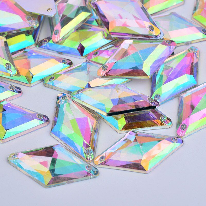 JUANO 18*30mm Sewing AB Crystal Rhinestones Flat Back Rhombus Crystal Strass Applique Fancy Acrylic Stones For DIY Crafts