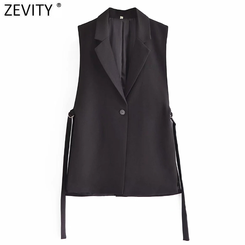 Zevity Vrouwen Mode Zwart Wit Kleur Side Split Vest Jacket Office Dames Casual Pak Vest Chic Uitloper Tops CT733