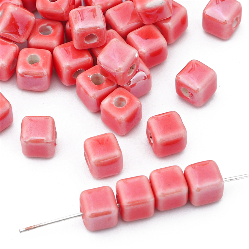 10 pçs cores da moda 6/8mm contas quadradas cubo contas de cerâmica diy 2mm buraco contas artesanais contas de porcelana para fazer jóias