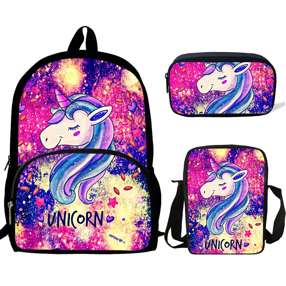 3 stücke Schule Rucksack Sets Kinder Buch Taschen Einhorn Drucke Primäre Daypack Teenager Jungen Mädchen Schulranzen