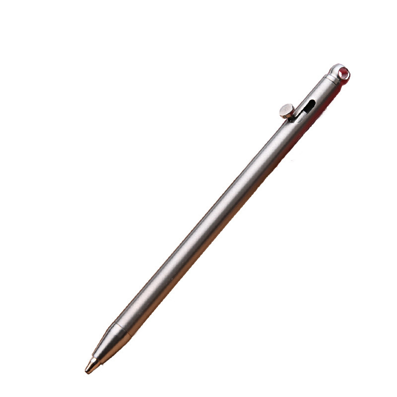 Puur titanium Mini Compact Bolt Pen Draagbare sleutelhanger Pen Draagbare reismetaal Balpen Ondertekening Feestcadeaus voor gasten
