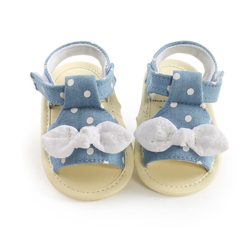 Sommar baby barn flickor rosett pläd andas halkskydd skor sandaler småbarn mjuksulor strandskor 0-18m