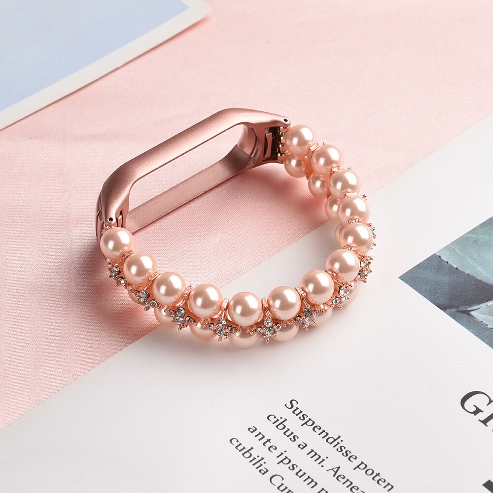 Pulsera de chica para Xiaomi Mi Band 6, pulsera elástica para Mi Band 3/4/5, joyería, pulsera con perlas: Mi Band 6 / A Pink