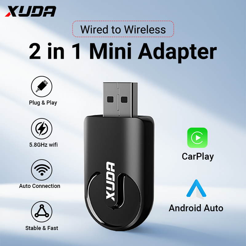 XUDA 2 em 1 sem fio CarPlay AI Mini Box Android Auto Box Plug & Play Conexão automática compatível com 99% de carros para rádio de carro: orange