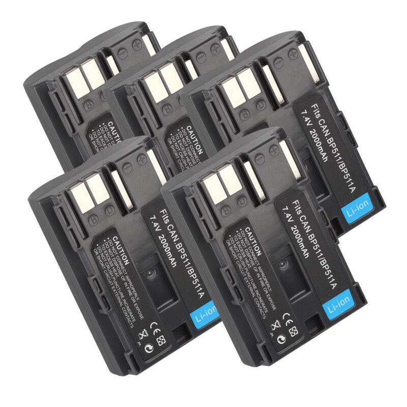 BP-511 BP-511A BP511A BP 511A Camera Battery For Canon EOS 40D 300D 5D 20D 30D 50D 10D D60 G6 BP511 FV40 FV30 FV100 200 2000mah: 5Battery
