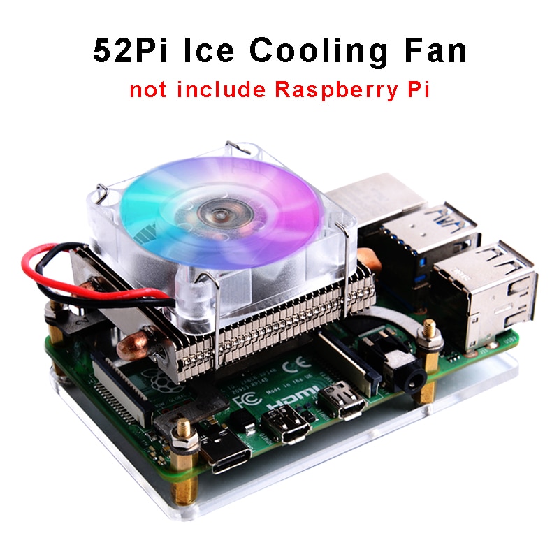 52pi torre de gelo raspberry pi 4b ventilador de refrigeração colorido rgb mudando luz cooler com acrílico caso para raspberry pi 4 b/3b +/3b