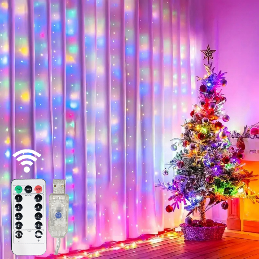 Guirnalda de luces LED para cortina, alimentación USB con Control remoto, guirnaldas de luces LED, colgante para árbol de Navidad, decoraciones de boda para el hogar y el dormitorio