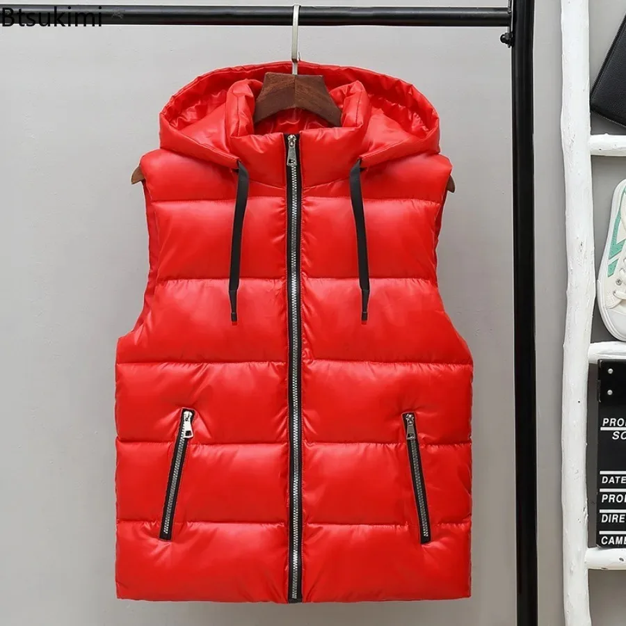 Gilet à capuche en coton brillant pour hommes, gilet , glaçure, tendance coréenne, extérieur, couple, automne, hiver,