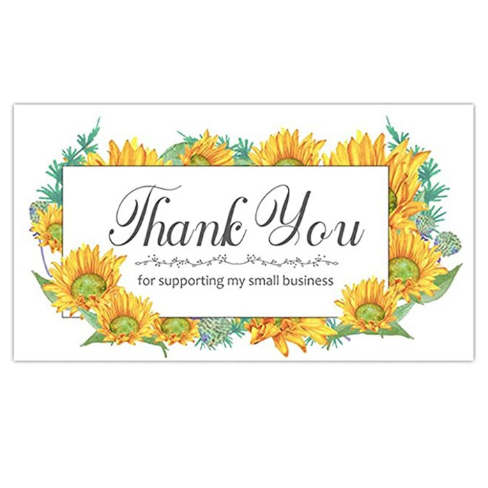 Sunflower Thank You Sticker rectangle Thank You Card for Small Business Appreciation Cardstock Decorate Child Party Sticker: Card D 50pcs