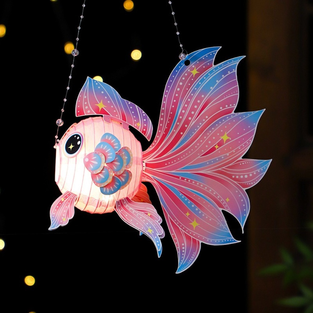 Lampion w stylu chińprzejrzeć z rybą złotą, świecący, ręcznie robiony lampion na Świędo Środka Jesieni, rękodzieło DIY, papierowy świecący lampion robić ręki na imprezę.