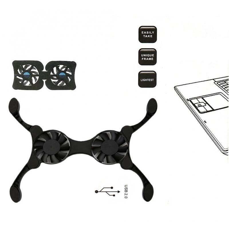 Almofadas de refrigeração dobráveis do portátil de usb com fãs dobro mini almofada refrigerando do refrigerador do caderno do polvo para 7-15 Polegada portátil do caderno