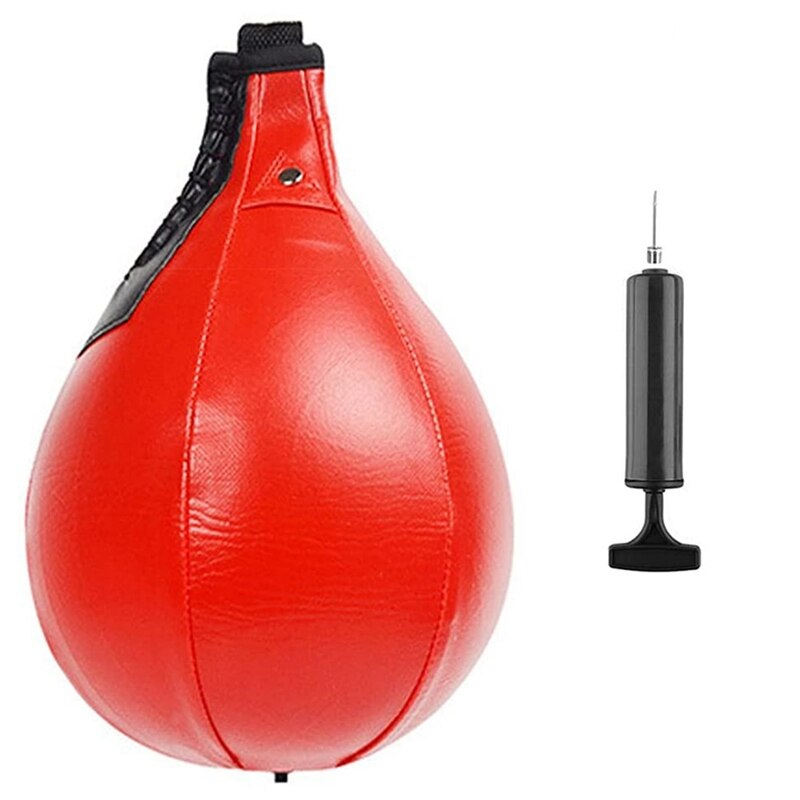 Boxing Speed Bag Swivel Set With Black Leather Punching Ball &amp; Pump-Speed Ball Boxing Punching Bag: Rood