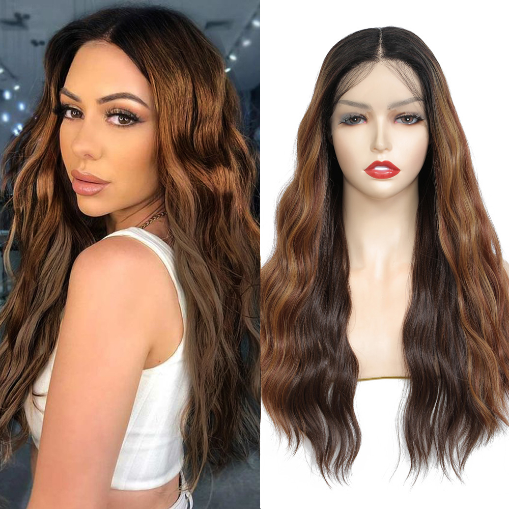 X-TRESS Synthetische Lace Front Pruiken Voor Vrouwen Ombre Bruin Lange Natuurlijke Golf Middelste Deel Lace Pruik Met Baby Haar Warmte slip: OP27-Middle Part